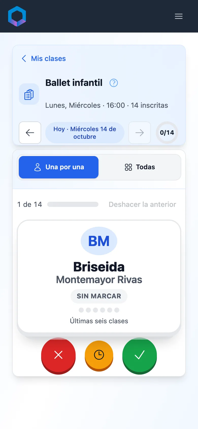 Pase de lista del maestro en el celular